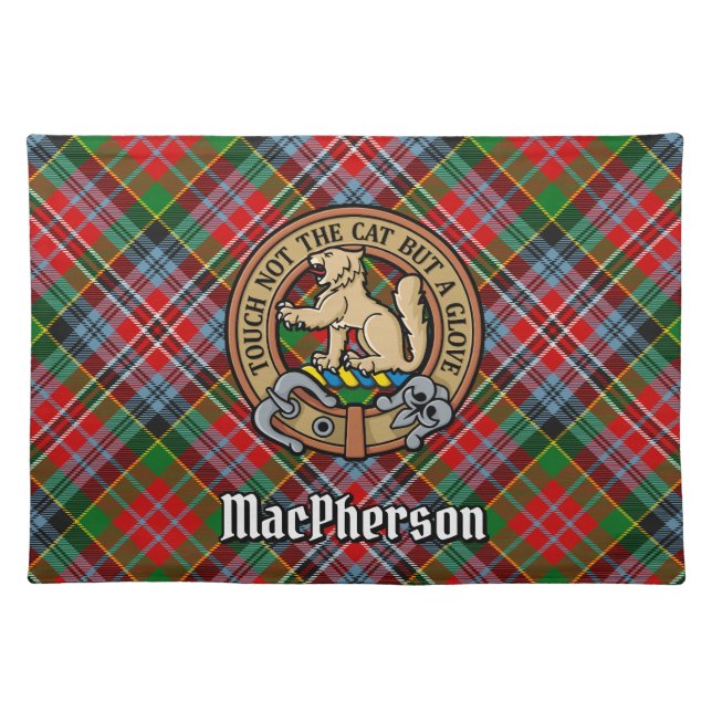 Clan MacPherson Crest over Tartan Cloth Placemat (Front)