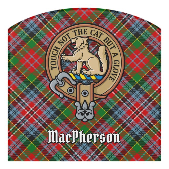 Clan MacPherson Crest over Tartan Door Sign (Contour Front)