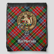 Clan MacPherson Crest over Tartan Drawstring Bag