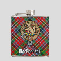 Clan MacPherson Crest over Tartan Flask