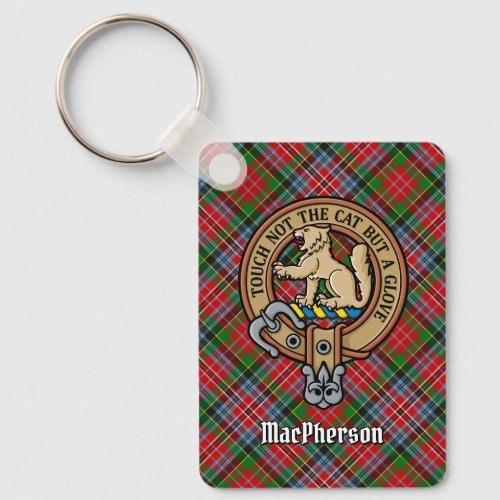 Clan MacPherson Crest over Tartan Keychain