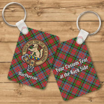 Clan MacPherson Crest over Tartan Keychain