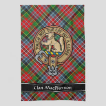 Clan MacPherson Crest over Tartan Kitchen Towel