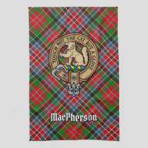 Clan MacPherson Crest over Tartan Kitchen Towel
