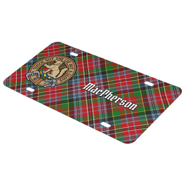 Clan MacPherson Crest over Tartan License Plate (Side)