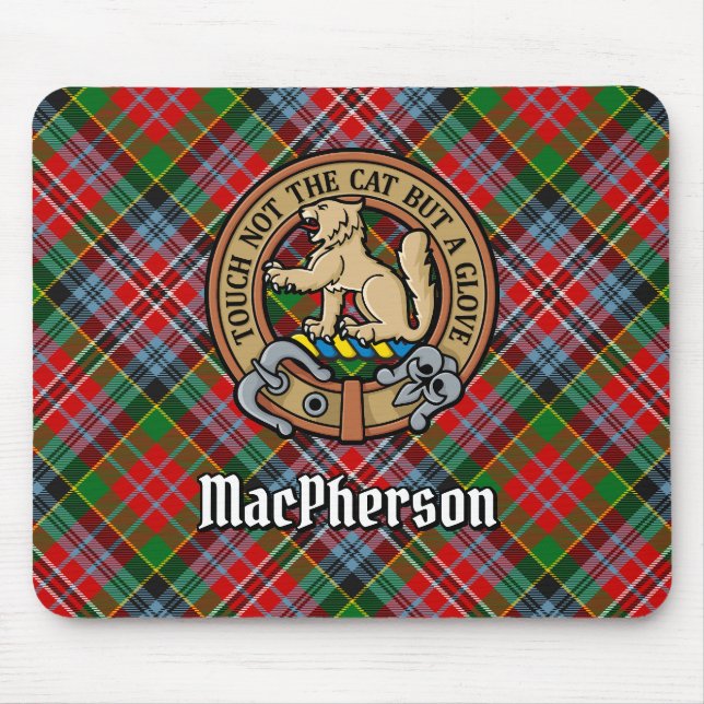 Clan MacPherson Crest over Tartan Mouse Pad (Front)