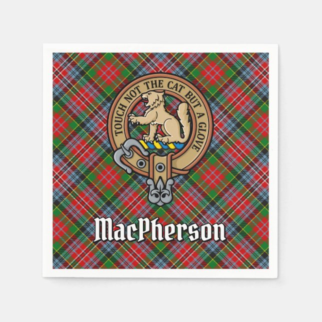Clan MacPherson Crest over Tartan Napkins (Front)
