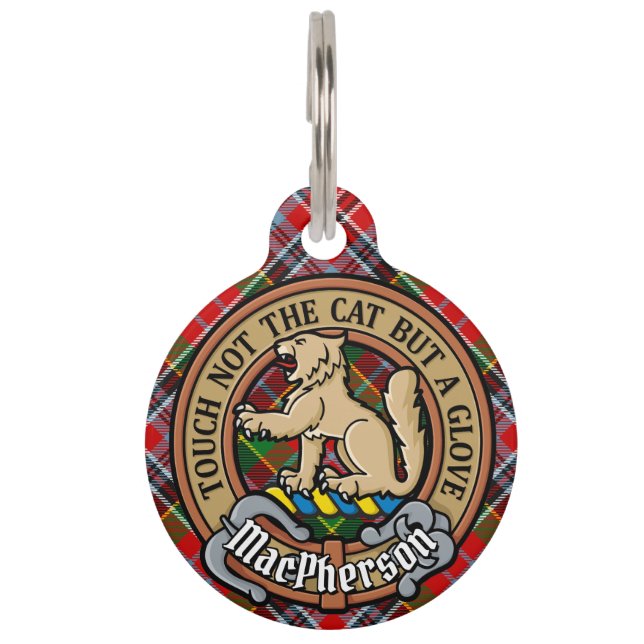 Clan MacPherson Crest over Tartan Pet ID Tag (Front)