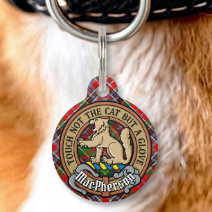 Clan MacPherson Crest over Tartan Pet ID Tag