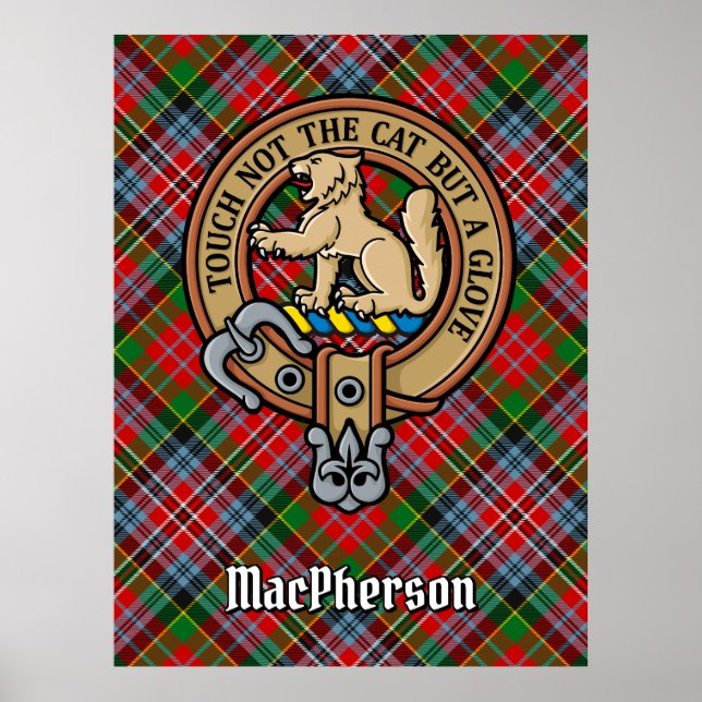 Clan MacPherson Crest over Tartan Poster (Front)