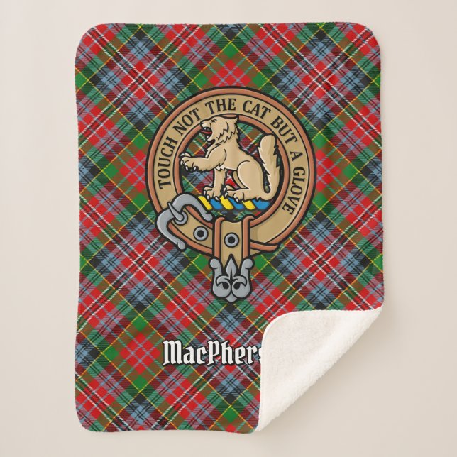 Clan MacPherson Crest over Tartan Sherpa Blanket (Front)