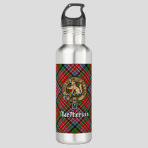 Clan MacPherson Crest over Tartan Stainless Steel Water Bottle