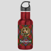Clan MacPherson Crest over Tartan Stainless Steel Water Bottle