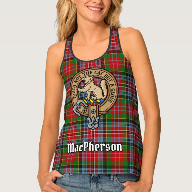 Clan MacPherson Crest over Tartan Tank Top (Front)