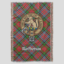 Clan MacPherson Crest over Tartan Throw Blanket
