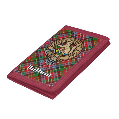 Clan MacPherson Crest over Tartan Trifold Wallet