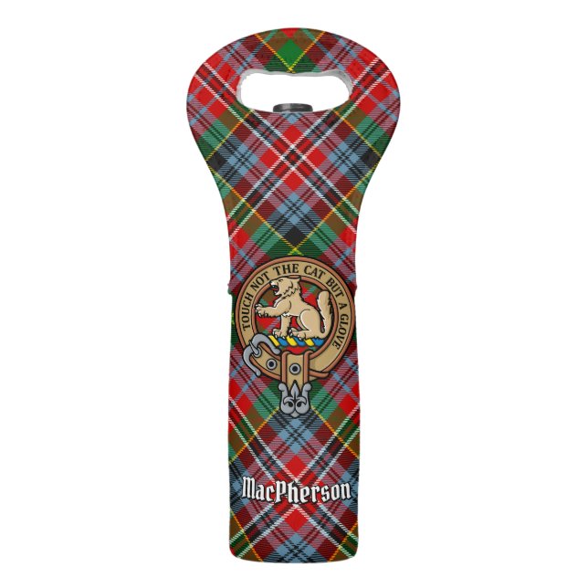 Clan MacPherson Crest over Tartan Wine Bag (Front)
