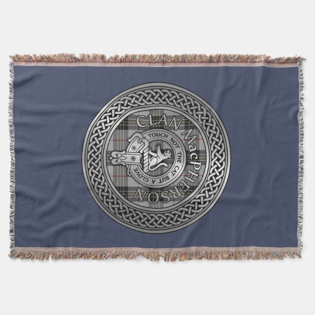 Clan MacPherson Crest & Tartan Knot Throw Blanket (Front)