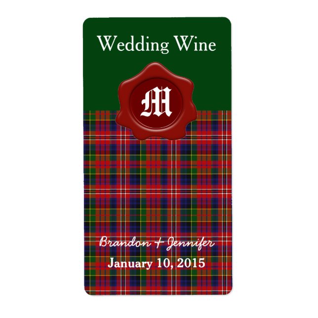 Clan MacPherson Plaid Wedding Mini Wine Labels (Front)