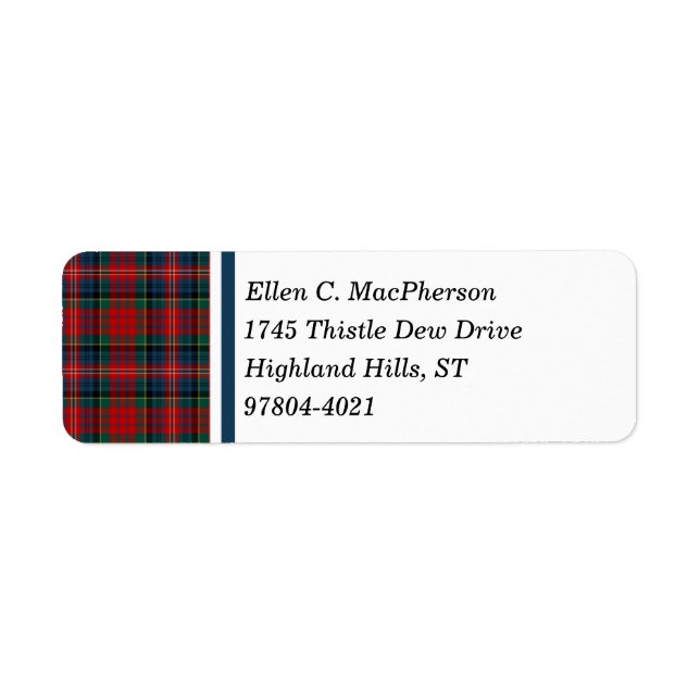 Clan MacPherson Red and Blue Scottish Tartan Label (Front)