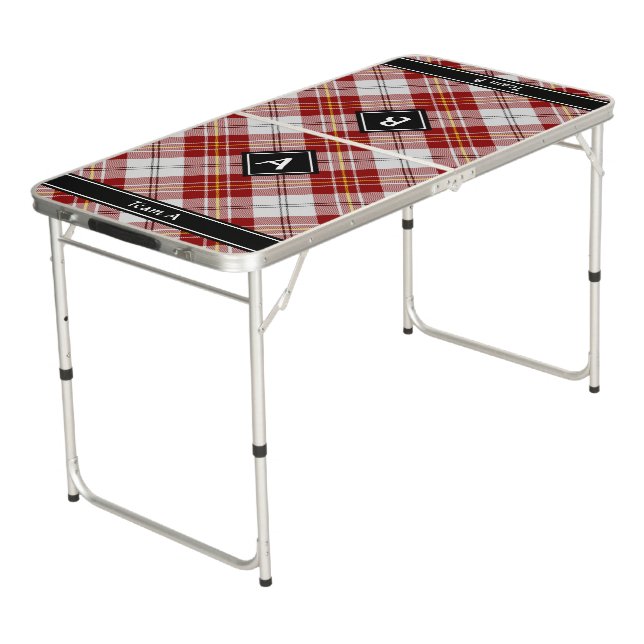 Clan MacPherson Red Dress Tartan Beer Pong Table (Angled)