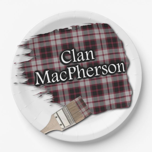 Clan MacPherson Scottish Tartan Paint Brush Paper Plates (Front)