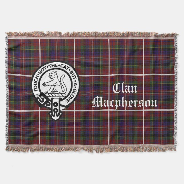 Clan Macpherson Tartan & Crest Throw Blanket (Front)
