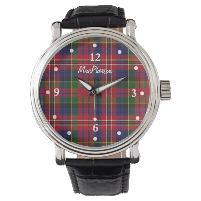 Clan MacPherson Tartan Plaid Faced Custom Watch (Front)