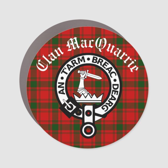 Clan MacQuarrie Tartan and Crest  Car Magnet (Front)