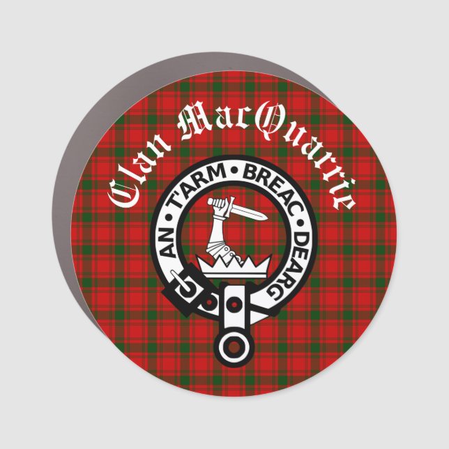 Clan MacQuarrie Tartan and Crest  Car Magnet (Front)