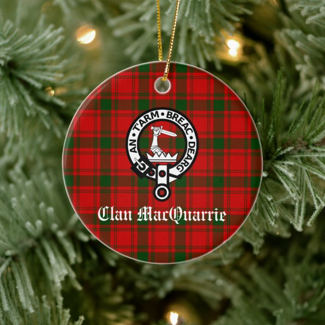 Clan MacQuarrie Tartan and Crest Ceramic Ornament (Tree)