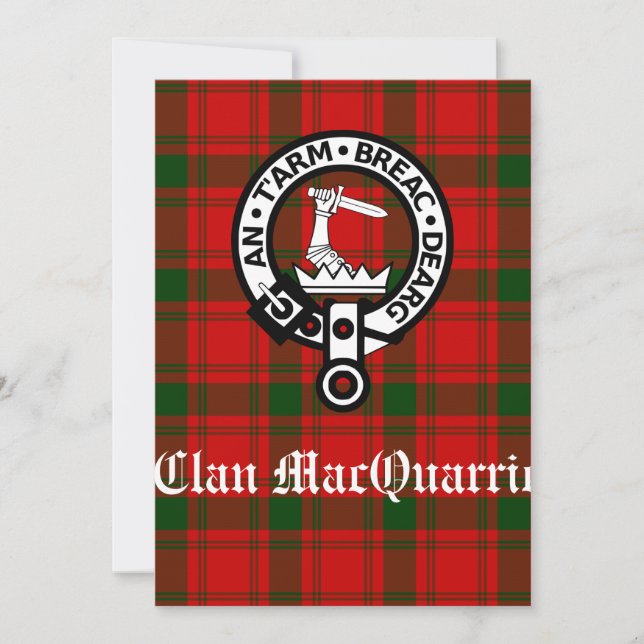 Clan MacQuarrie Tartan and Crest Greeting Card (Front)