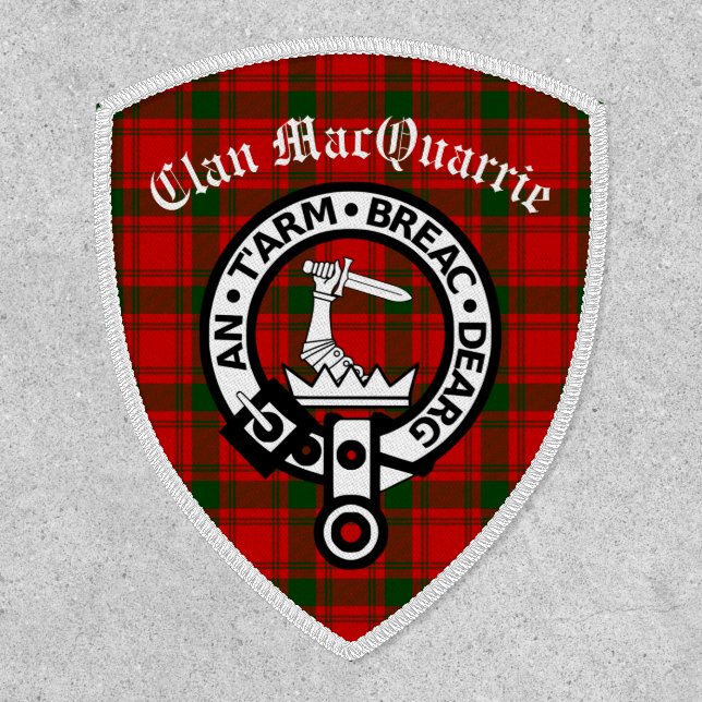 Clan MacQuarrie Tartan and Crest Iron On  Patch (Front)