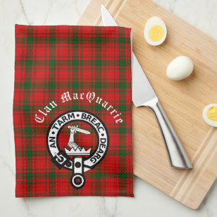 Clan MacQuarrie Tartan and Crest Kitchen Towel
