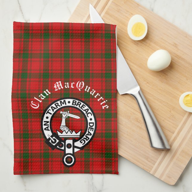 Clan MacQuarrie Tartan and Crest  Kitchen Towel (Quarter Fold)
