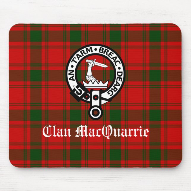 Clan MacQuarrie Tartan and Crest Mouse Pad (Front)