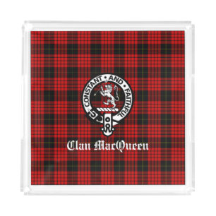 Clan MacQueen Crest Badge & Tartan Acrylic Tray