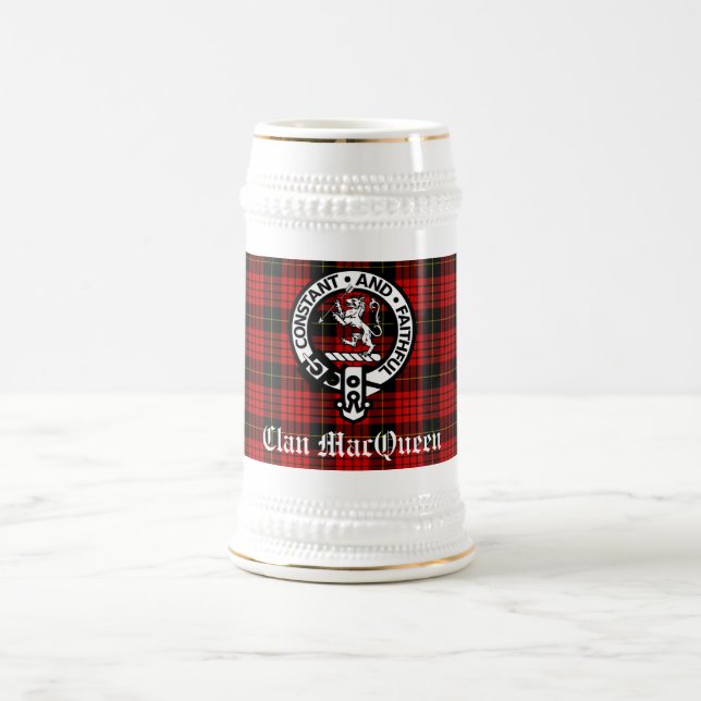 Clan MacQueen Crest Badge & Tartan Beer Stein (Center)