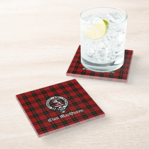 Clan MacQueen Crest Badge & Tartan Glass Coaster