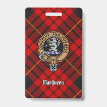 Clan MacQueen Crest over Tartan Badge