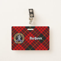 Clan MacQueen Crest over Tartan Badge