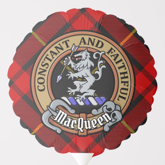 Clan MacQueen Crest over Tartan Balloon (Front)