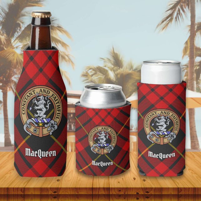 Clan MacQueen Crest over Tartan Bottle Cooler (Creator Uploaded)