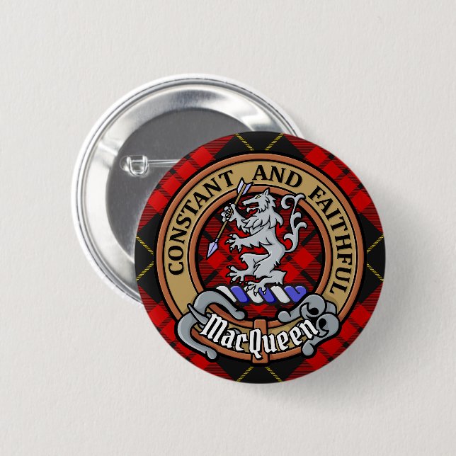 Clan MacQueen Crest over Tartan Button (Front & Back)