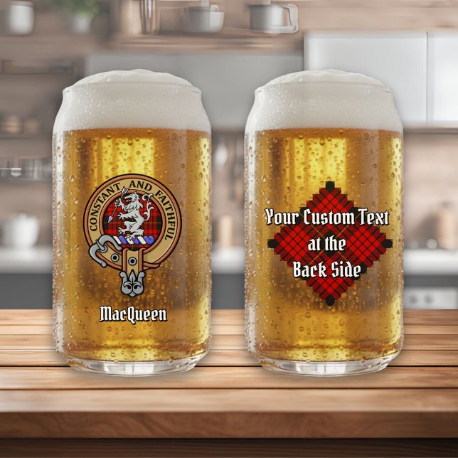 Clan MacQueen Crest over Tartan Can Glass (Creator Uploaded)