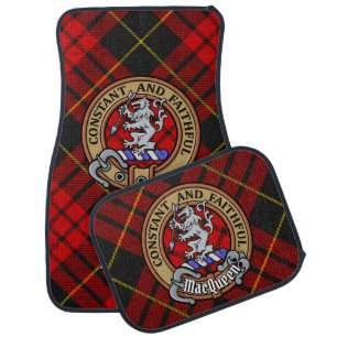 Clan MacQueen Crest over Tartan Car Floor Mat