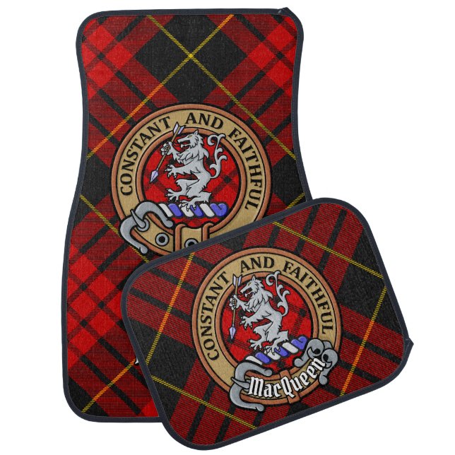 Clan MacQueen Crest over Tartan Car Floor Mat (Set)
