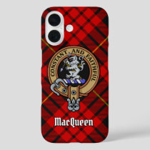 Clan MacQueen Crest over Tartan iPhone 16 Case