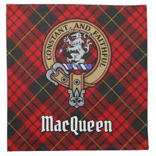 Clan MacQueen Crest over Tartan Cloth Napkin