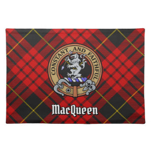Clan MacQueen Crest over Tartan Cloth Placemat